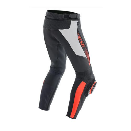 DAINESE SUPER SPEED BLACK/WHITE/FLURO RED PERFORATED LEATHER PANTS