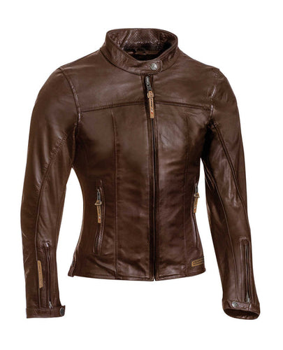 IXON CRANK LADIES LEATHER JACKET - BROWN (Size: SMALL) Last One