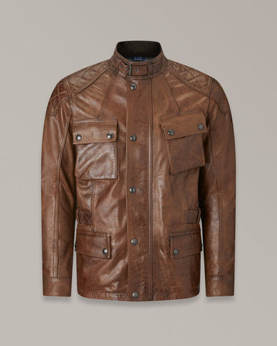 BELSTAFF TURNER HAND WAXED LEATHER MOTORCYCLE JACKET - BURNT CUERO