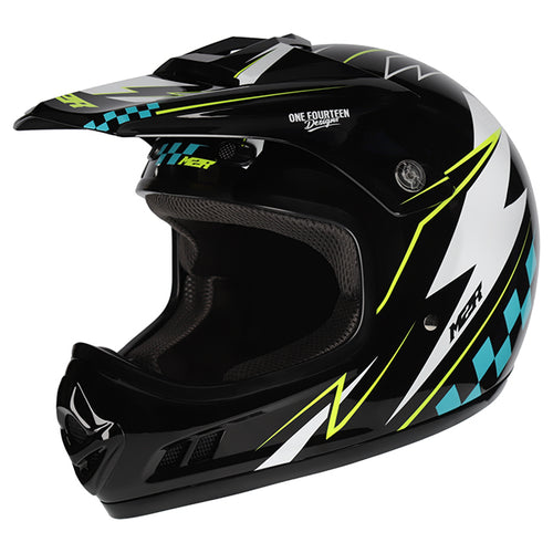 M2R MX2 JR LIGHTNING PC-3 HI-VIS/WHITE/BLUE YOUTH HELMET