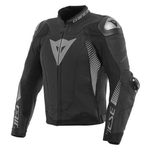 DAINESE SUPER SPEED 4 PERFORATED MATTE BLACK/CHARCOAL GRAY LEATHER JACKET