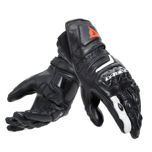 DAINESE CARBON 4 LONG WOMENS BLACK/BLACK/WHITE LEATHER MOTORCYCLE GLOVES