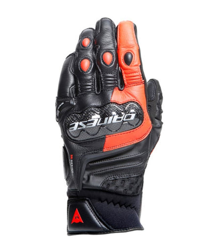 DAINESE CARBON 4 SHORT BLACK/FLURO RED LEATHER GLOVES