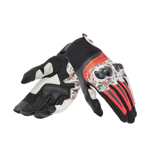 DAINESE MIG 3 UNISEX BLACK/RED SPRAY/WHITE LEATHER GLOVES