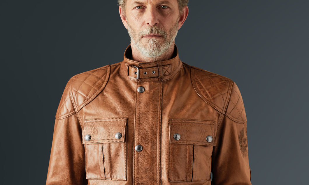 BELSTAFF BROOKLANDS LEATHER MOTORCYCLE JACKET BURNT CUERO