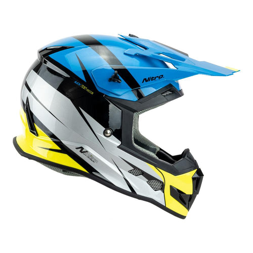 NITRO MX700 RECOIL MOTOCROSS HELMET BLUE/BLACK/GREY/FLURO