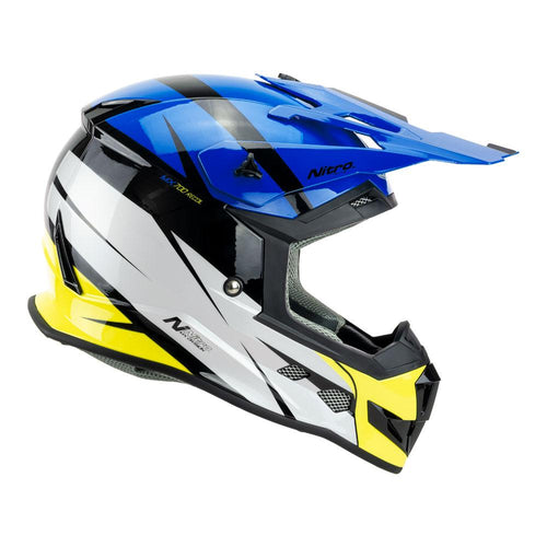 NITRO MX700 RECOIL MOTOCROSS HELMET BLACK/BLUE/WHITE/FLURO