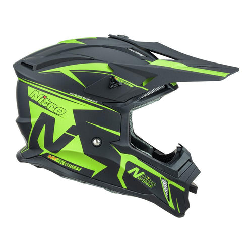 NITRO MX760 MOTOCROSS HELMET SATIN BLACK/FLURO GREEN