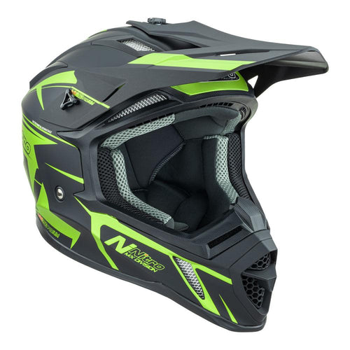 NITRO MX760 MOTOCROSS HELMET SATIN BLACK/FLURO GREEN