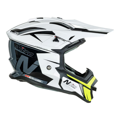 NITRO MX760 MOTOCROSS HELMET WHITE/GREY/FLURO GREEN