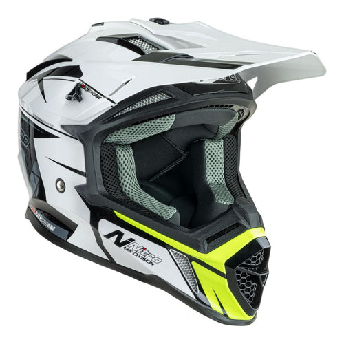 NITRO MX760 MOTOCROSS HELMET WHITE/GREY/FLURO GREEN