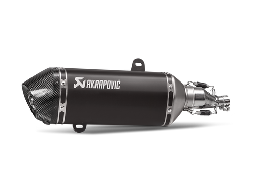 AKRAPOVIC SLIP-ON LINE BLACK STAINLESS STEEL MUFFLER SYSTEM W/CARBON END CAP FOR VESPA GTS 125/SUPER/SPORT/TECH 17-20