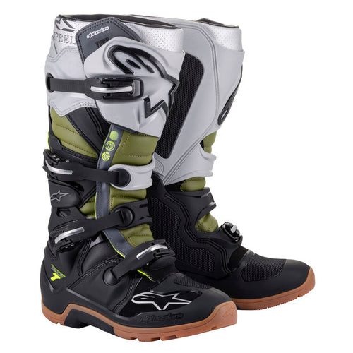 ALPINESTARS TECH 7 ENDURO BOOTS - BLACK SILVER/MILITARY GREEN