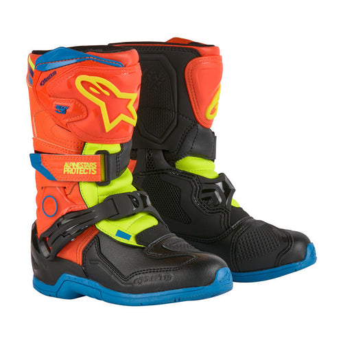 ALPINESTARS 2024 TECH 3S KIDS BOOTS - FLUROORANGE/ENAMEL BLUE/FLURO YELLOW