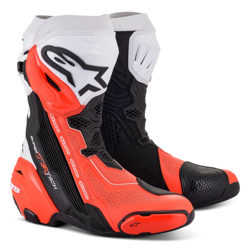 ALPINESTARS SUPERTECH R V2 VENTED BLACK/WHITE/FLURO RED BOOTS