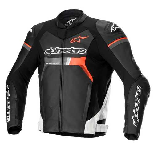 ALPINESTARS GP FORCE LEATHER AIRFLO JACKET - BLACK/WHITE/RED FLURO