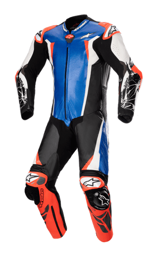 ALPINESTARS RACING ABSOLUTE V2 1 PC SUIT - METALLIC BLUE BLACK WHITE RED FLURO