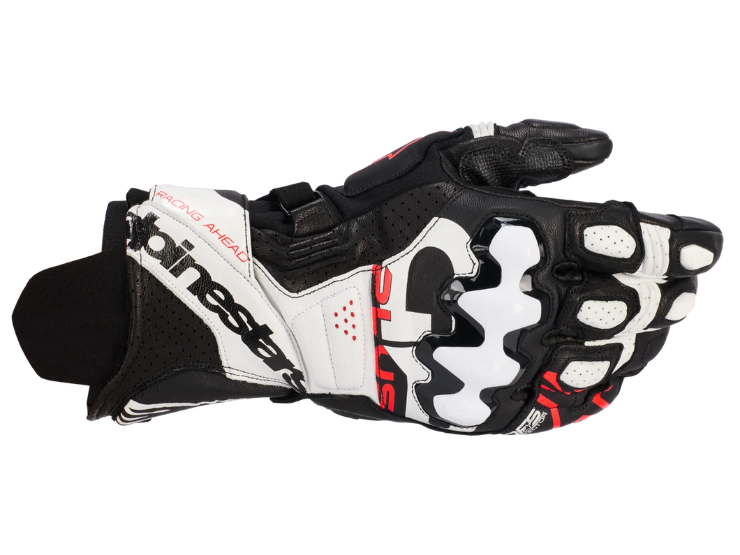 ALPINESTARS GP PLUS R V3 LEATHER BLACK/WHITE/FLURO RED GLOVES