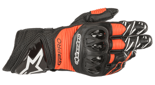 ALPINESTARS GP PRO R3 LEATHER MOTORCYCLE GLOVES -BLACK/FLURO RED