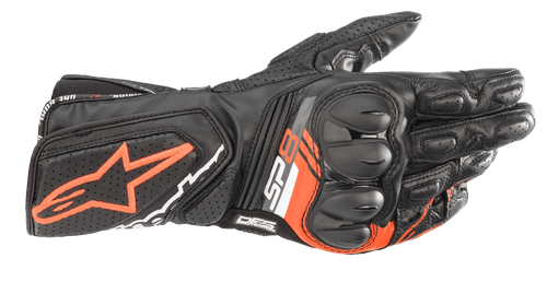 ALPINESTARS SP8 V3 LEATHER MOTORCYCLE GLOVES - BLACK/RED FLURO