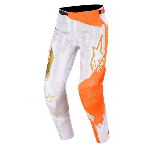 ALPINESTARS TECHSTAR FACTORY METAL MX PANTS - WHITE/ FLURO-ORANGE/GOLD