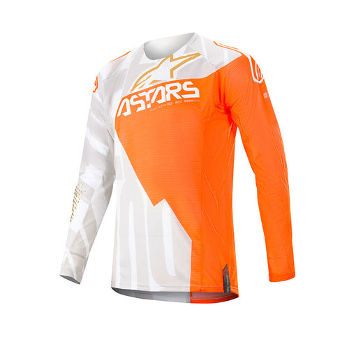 ALPINESTARS 2020 TECHSTAR FACTORY METAL MOTOCROSS JERSEY - WHITE/FLURO ORANGE/GOLD