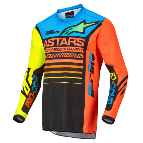 ALPINESTARS 2022 YOUTH RACER COMPASS JERSEY - BLACK/FLURO YELLOW/CORAL