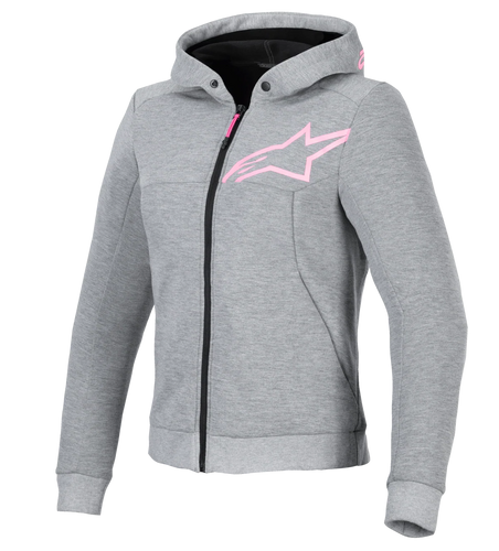 ALPINESTARS STELLA CHROME V2 SPORT GREY HEATHER/FLURO PINK WOMENS HOODIE JACKET