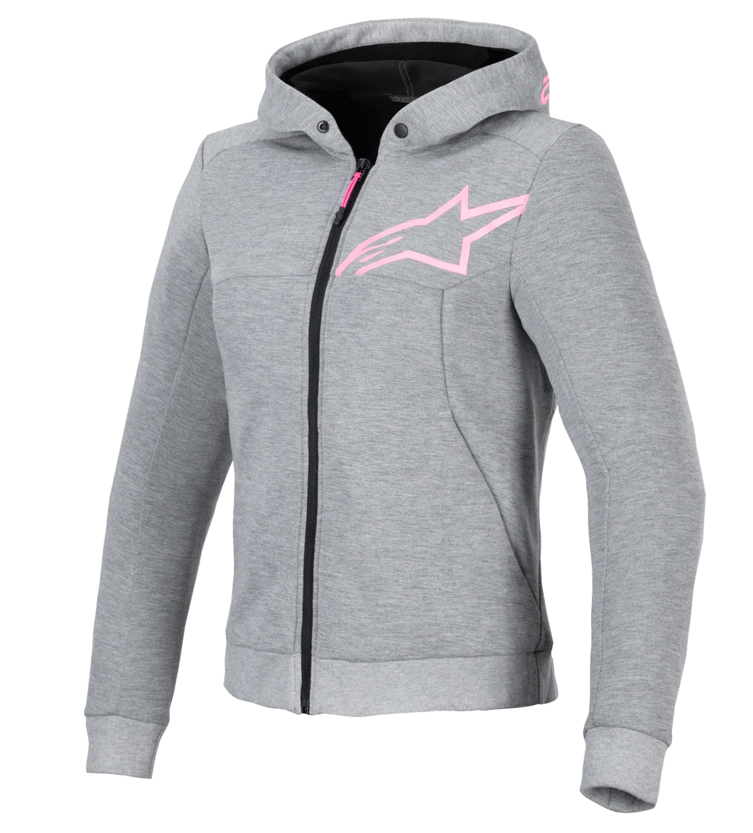 ALPINESTARS STELLA CHROME V2 SPORT GREY HEATHER/FLURO PINK WOMENS HOODIE JACKET