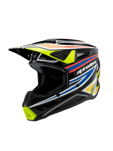 ALPINESTARS SM3 YOUTH WURX ECE06 HELMET - BLACK YELLOW FLURO BLUE RED GLOSSY