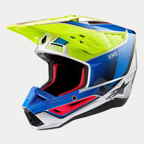 ALPINESTARS SM5 SAIL ECE 22.06 HELMET - FLURO YELLOW ENAMEL BLUE SILVER GLOSS