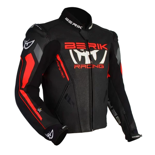 BERIK APEX LEATHER JACKET BLACK/FLURO RED