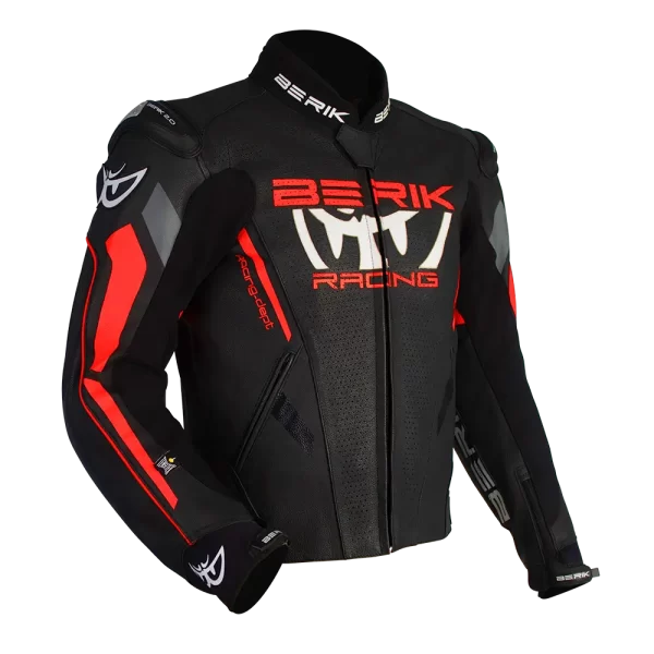 BERIK APEX LEATHER JACKET BLACK/FLURO RED