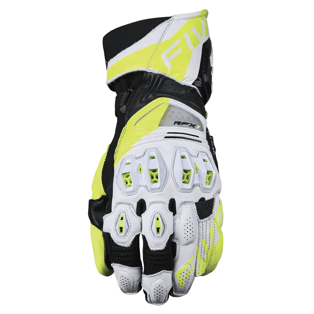 FIVE RFX-1 EVO RACING GLOVES - WHITE/FLURO-YELLOW