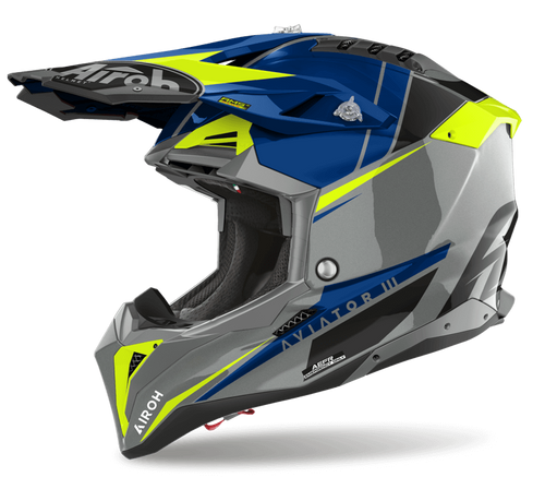 AIROH AVIATOR 3 PUSH GLOSS BLUE HELMET