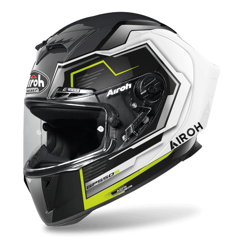 AIROH GP550 S RUSH GLOSS WHITE/YELLOW MOTORCYCLE HELMET