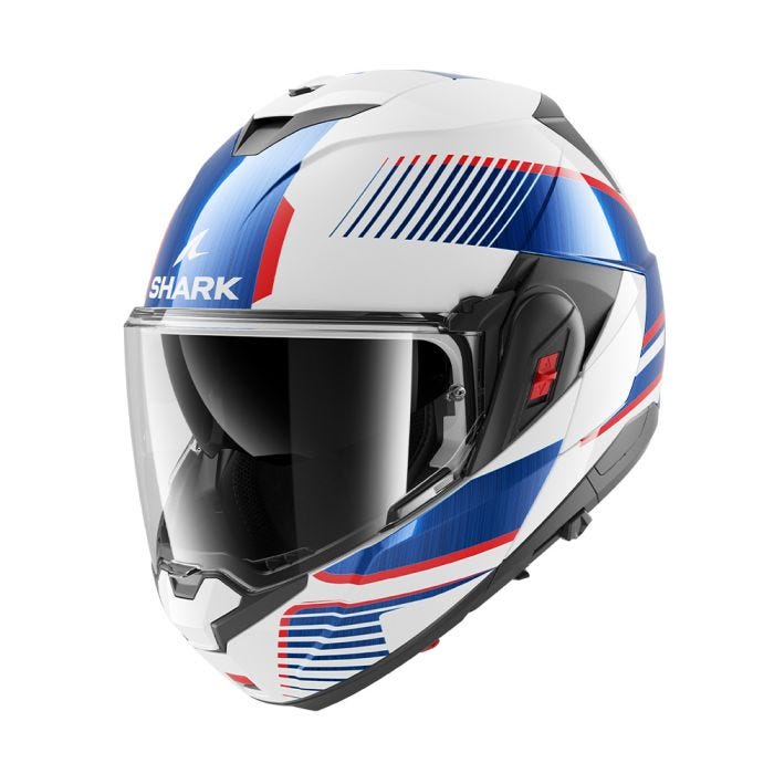 SHARK OXO SIKTER WHITE/CHROME/BLUE FLIP OVER MODULAR HELMET (Size: MEDIUM)