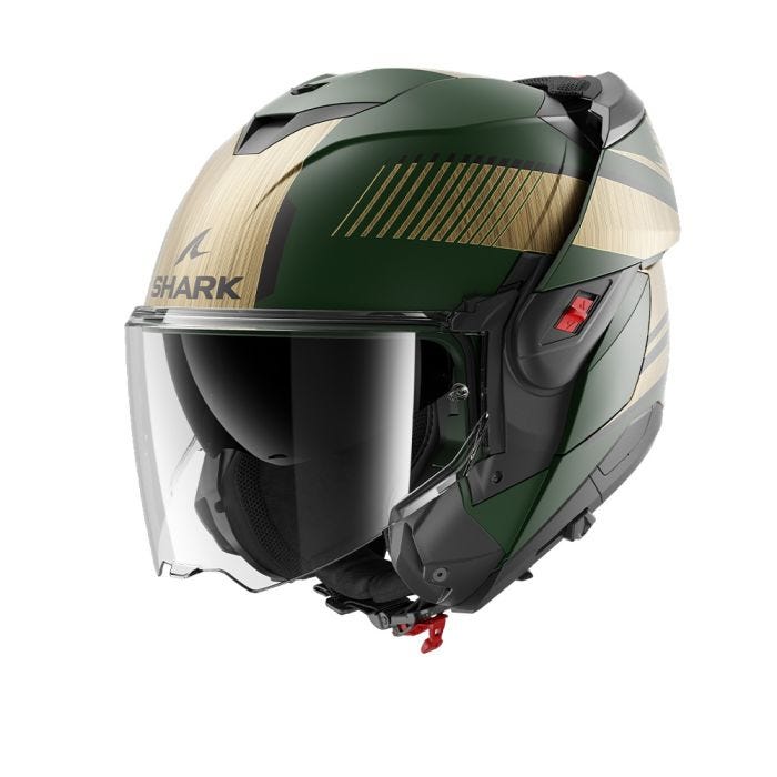 SHARK OXO SIKTER MATT GREEN CHROME GOLD FLIP OVER MODULAR HELMET
