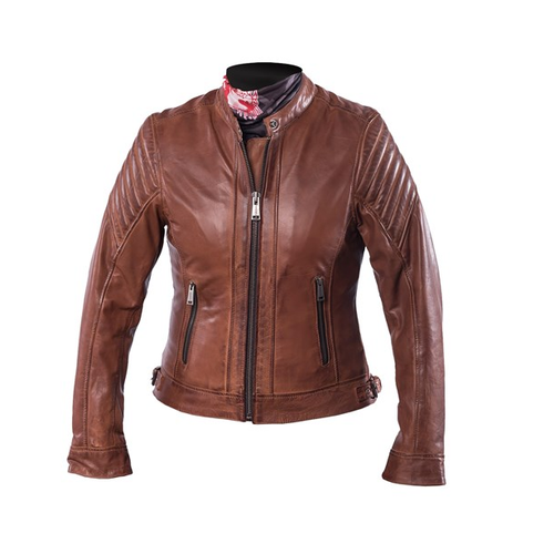 HELSTONS WOMENS STAR LEATHER MOTORCYCLE JACKET - SOFT CAMEL