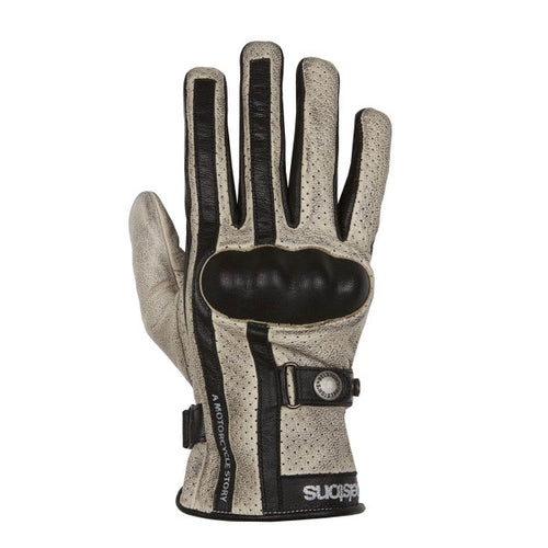 HELSTONS EAGLE SUMMER LEATHER MOTORCYCLE GLOVE - BEIGE/BLACK