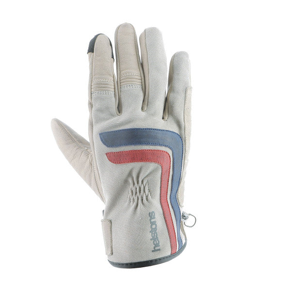 HELSTONS JEFF SUMMER LEATHER GLOVE 4WAYS BEIGE/BLUE/RED