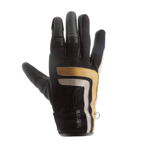 HELSTONS JEFF SUMMER LEATHER GLOVE 4WAYS BLACK/GOLD/BEIGE