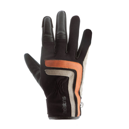 HELSTONS JEFF SUMMER LEATHER GLOVE 4WAYS BLACK/ORANGE/BEIGE