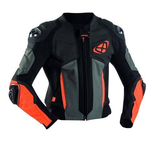 IXON VENDETTA EVO BLACK/ANTHRACITE/ORANGE LEATHER JACKET