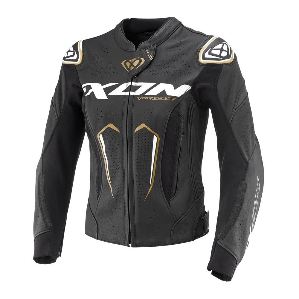 IXON VORTEX 3 LADY BLACK/WHITE/GOLD WOMENS LEATHER JACKET