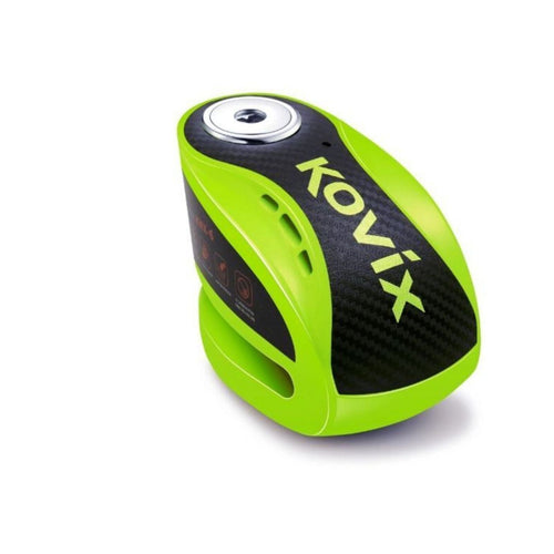 KOVIX ALARM DISC LOCK KNX10 FLUORO GREEN WITH REMINDER CABLE & MOUNT