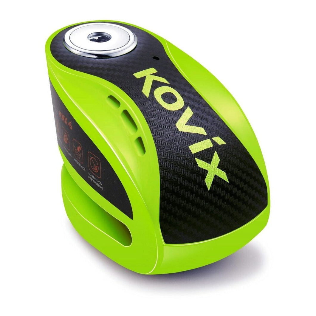 KOVIX ALARM DISC LOCK KNX-6 FLUORO GREEN WITH REMINDER CABLE & MOUNT