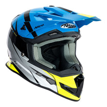 NITRO MX700 RECOIL MOTOCROSS HELMET BLACK/LIGHT BLUE/SILVER/FLURO YELLOW