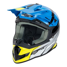 NITRO MX700 RECOIL MOTOCROSS HELMET BLACK/LIGHT BLUE/SILVER/FLURO YELLOW