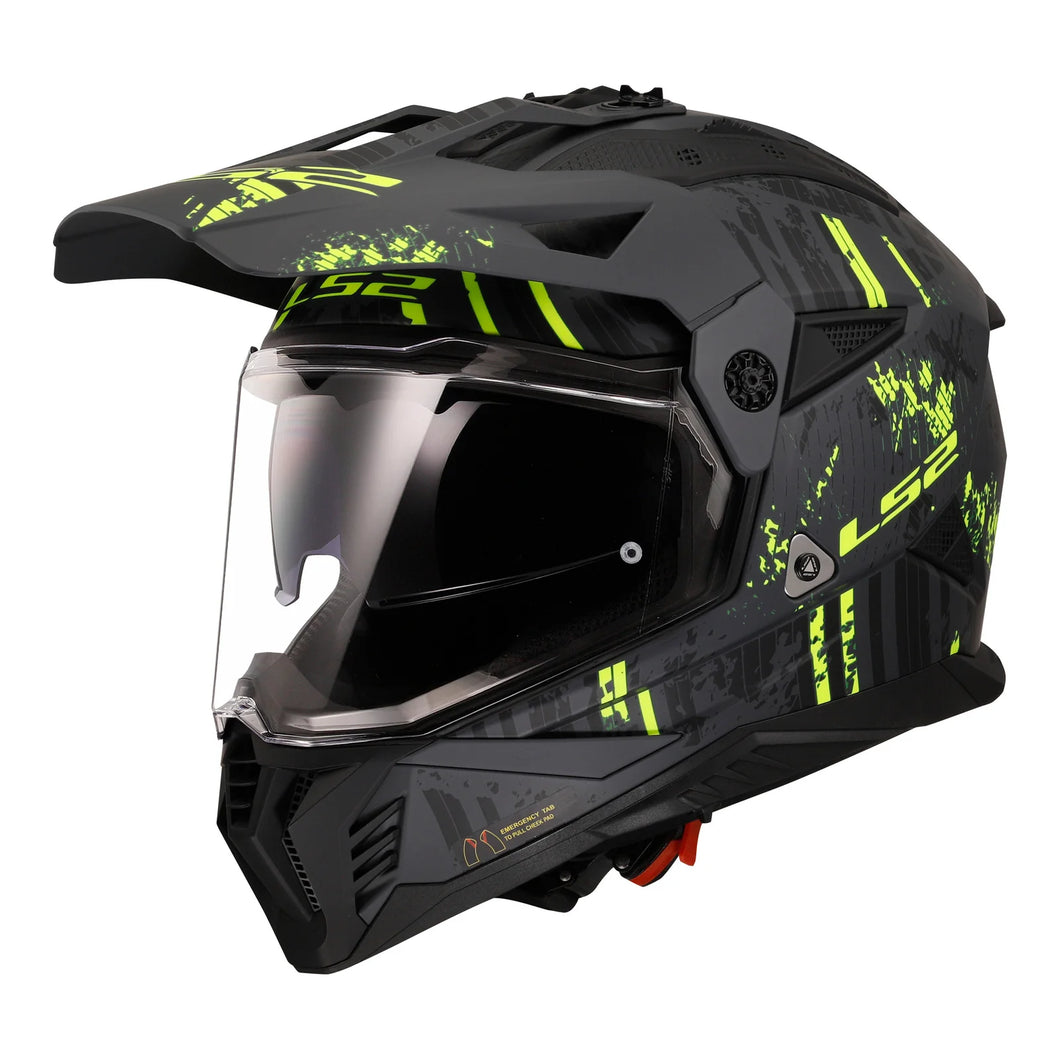 LS2 MX702 PIONEER II CRAZY HELMET - MATT BLACK / GREY / HI-VIS YELLOW